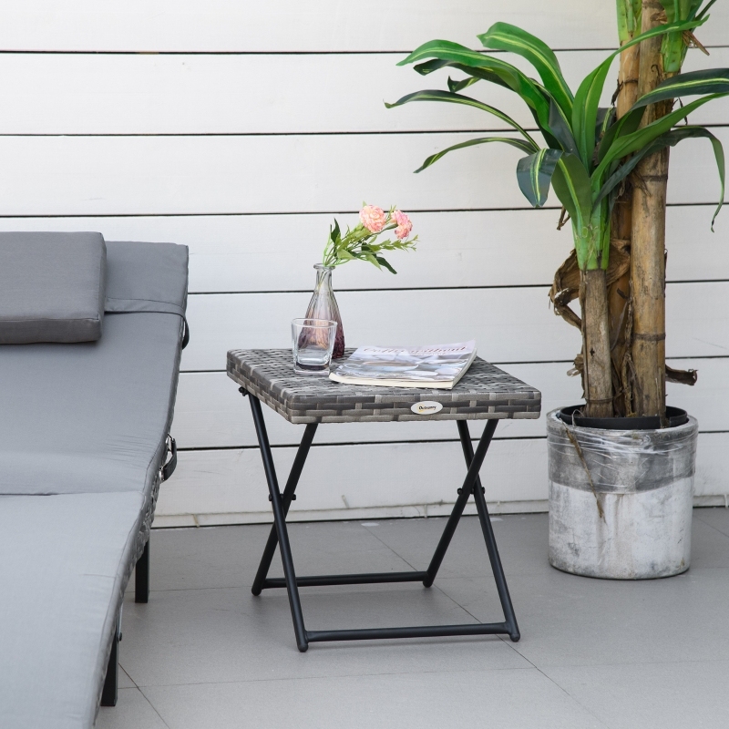 Mesa auxiliar de jardín plegable ratán gris 40x40x40cm