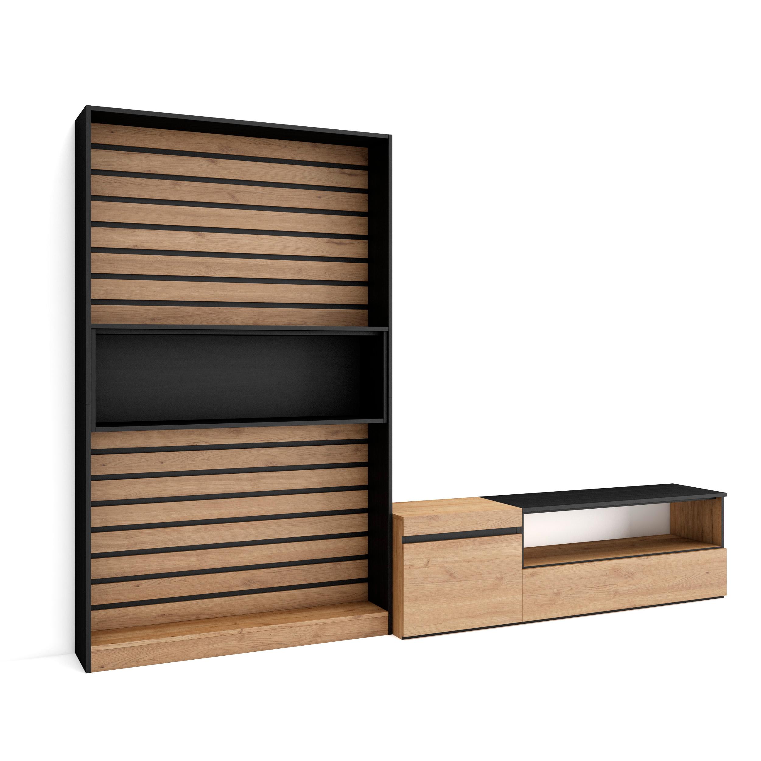 Muebles de salón para tv, 260x35x186cm, roble y negro rf2532