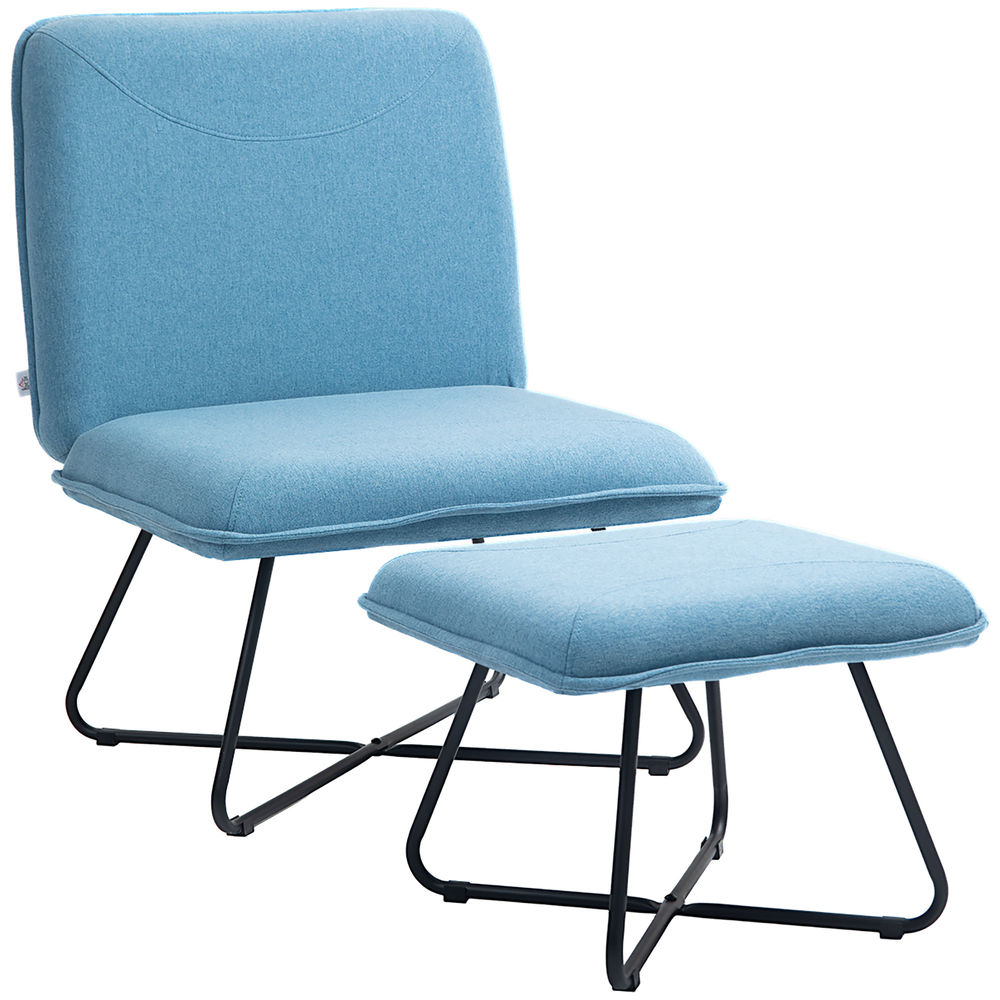 Sillón con reposapié 68x71x91 cm lino sintético color azul Homcom