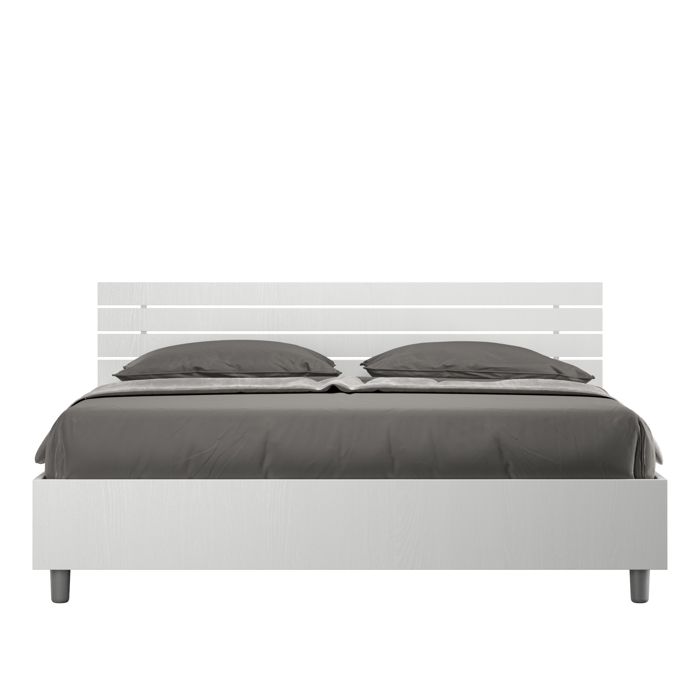 Cama 160x200 con base de lamas - respaldo inclinado - blanco