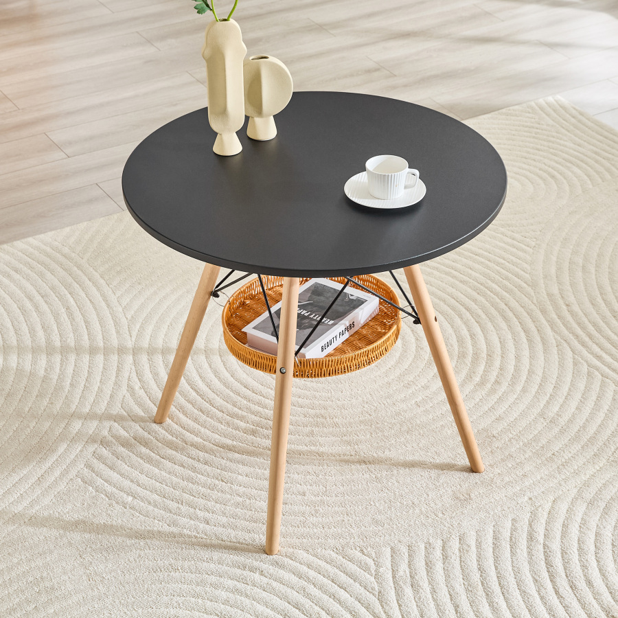 Mesa de comedor redonda para 2 a 4 personas madera negro diámetro 80cm