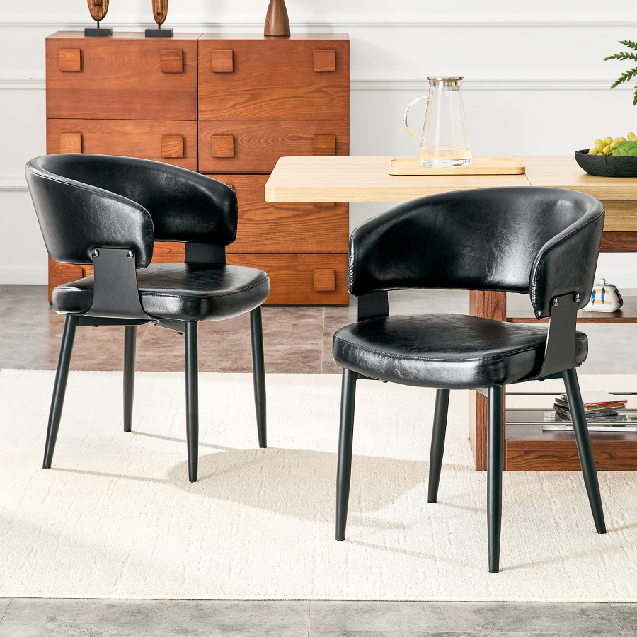 Silla de comedor pu negro con reposabrazos set de 2 para comedor y salón