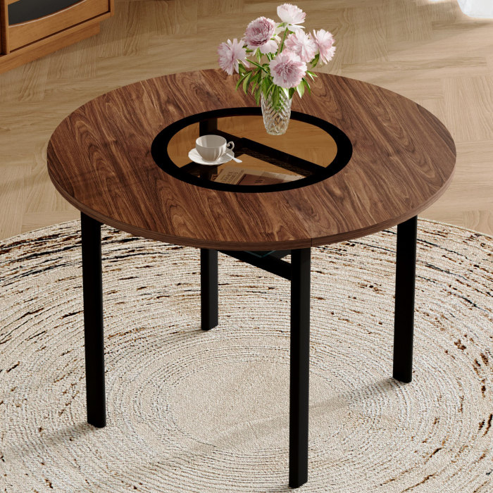 Mesa de comedor redonda para 4 6 personas madera marrón y negro 100cm
