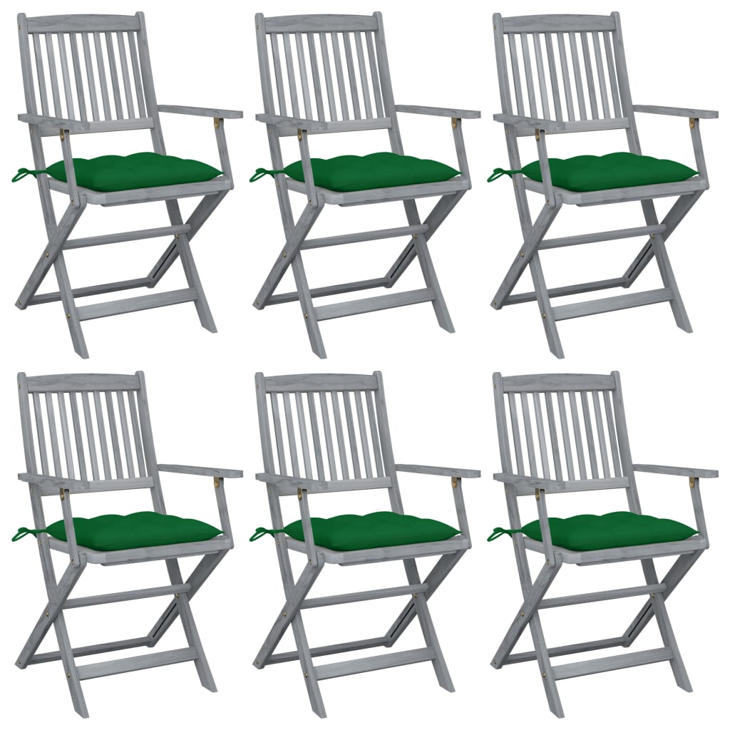 vidaXL sillas de jardín plegables 6 uds cojines madera maciza acacia