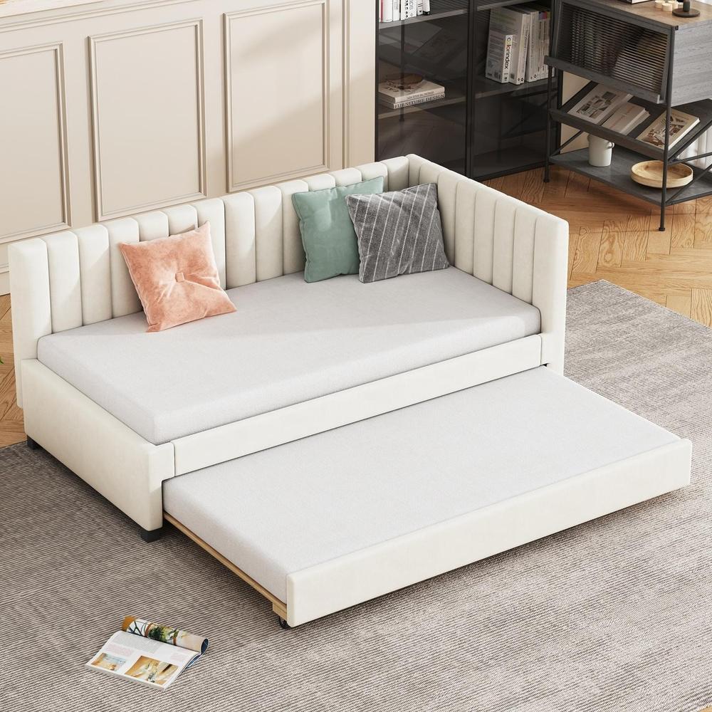 Canapé cama convertible 90x200cm terciopelo beige con somier