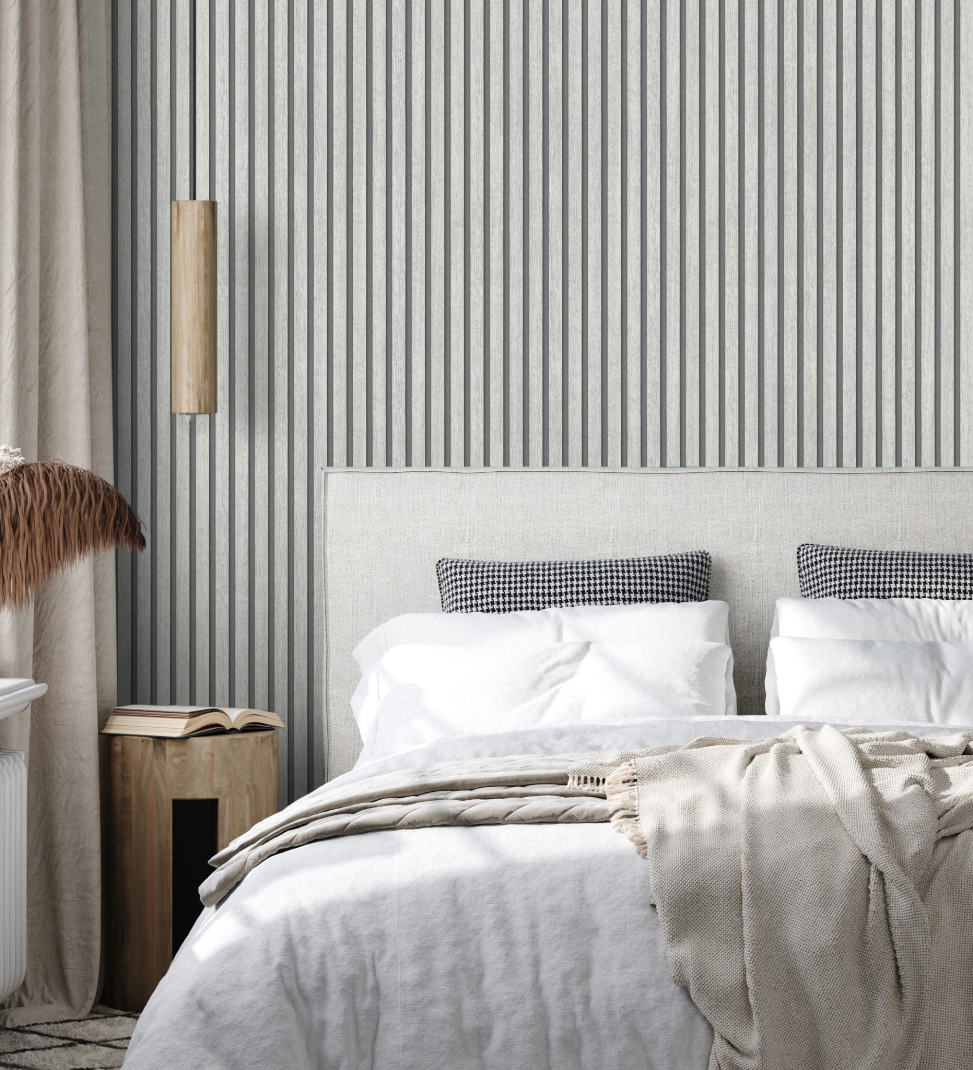 Papel pintado gaulan de listones de madera teñida de blanco 5.33m²