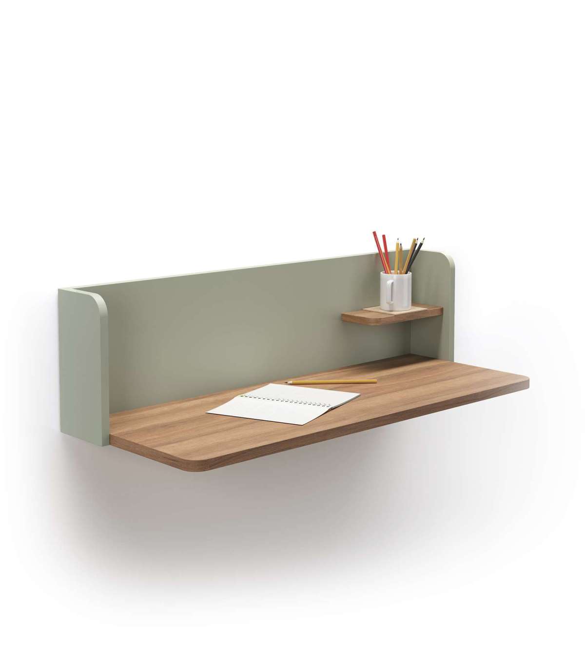 Mesa estudio colgante moderna con estante integrado