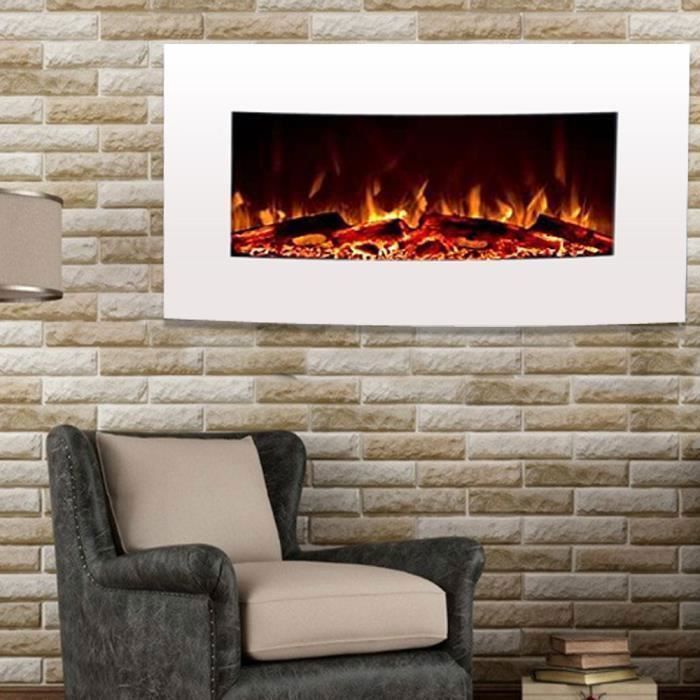 Chimenea eléctrica de pared vénézia blanca, efecto llamas LED ultra realist