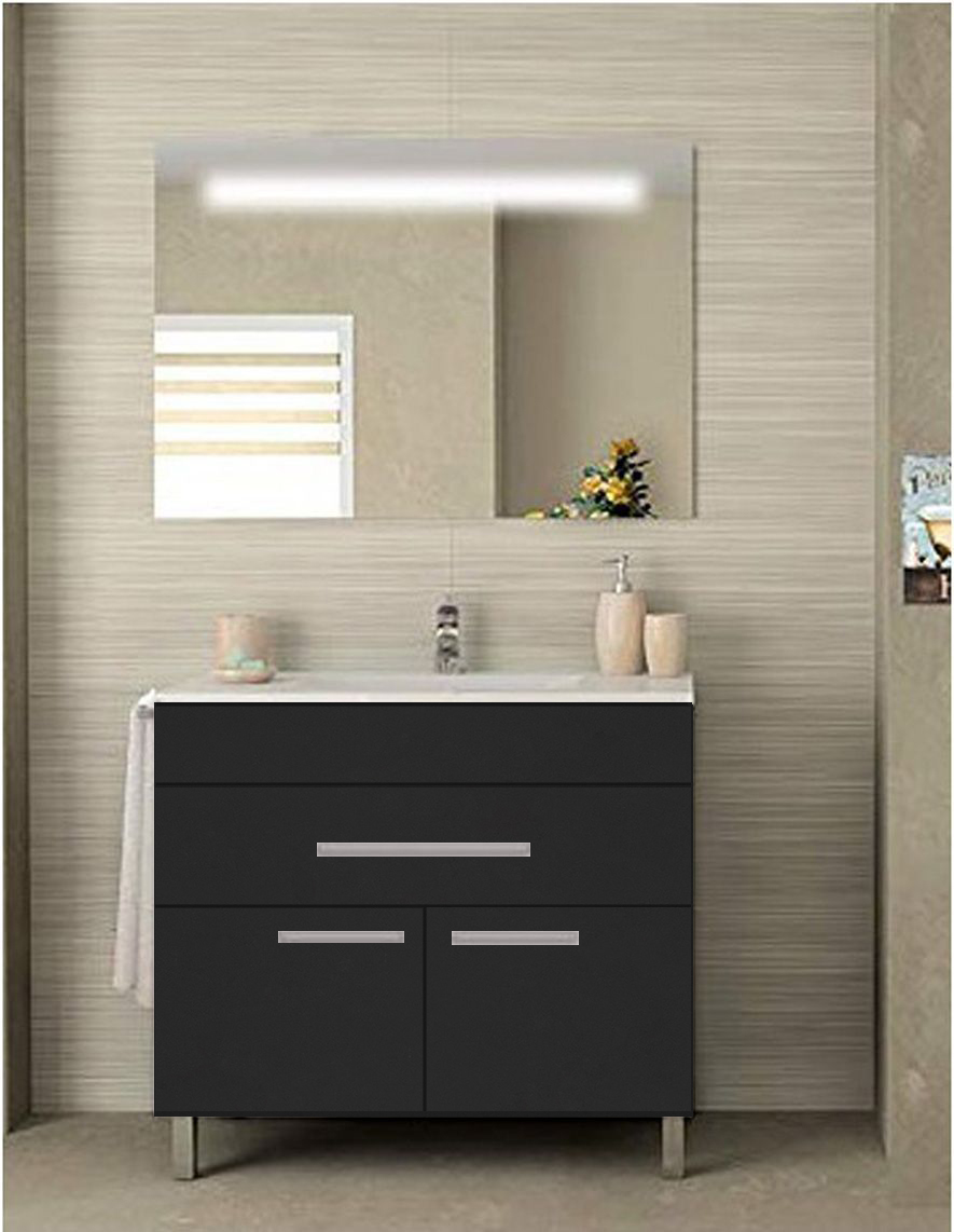 Mueble de baño bahia con lavabo dos senos y espejo 120x45cm grafito