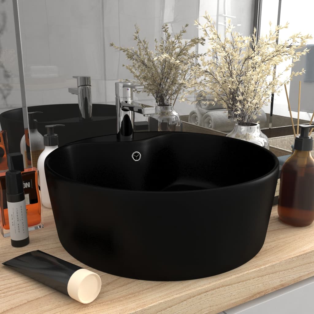Lavabo lujoso con rebosadero cerámica negro mate 36x13 cm es1571