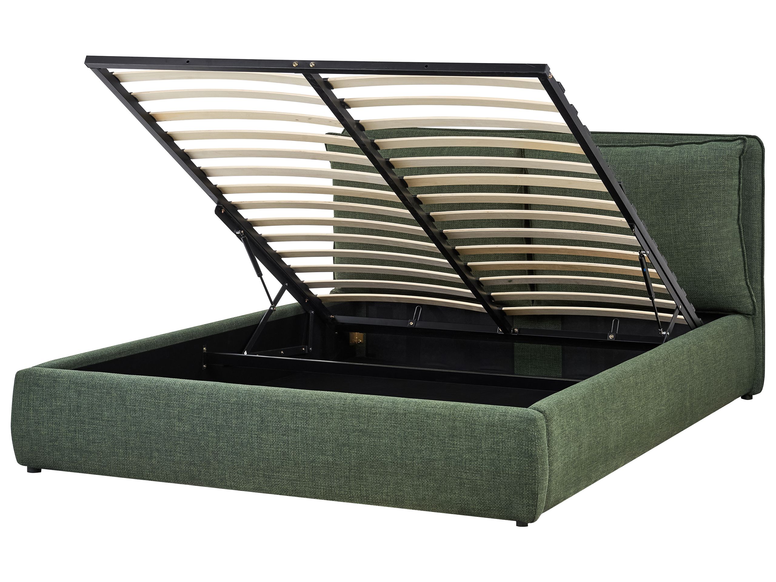 Cama con almacenaje bajonna tela verde oscuro 160 x 200 cm
