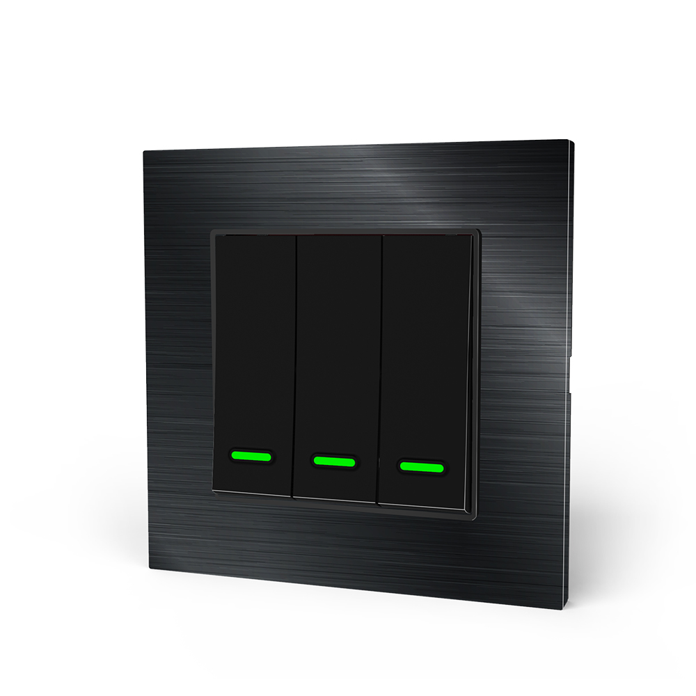Interruptor inteligente Wi-Fi negro de 3 botones con indicador LED tb13b