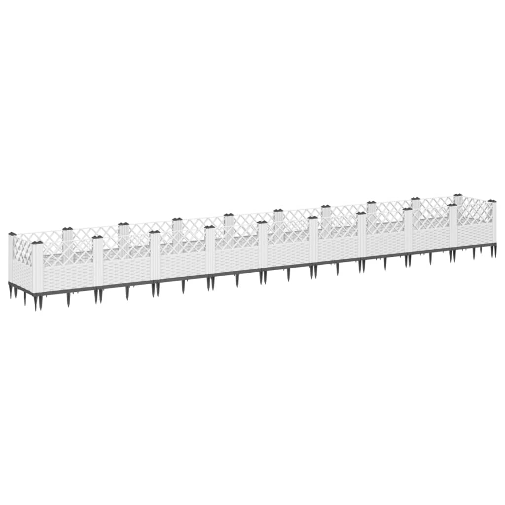 vidaXL jardinera con clavijas pp blanco 363,5x43,5x43,5 cm