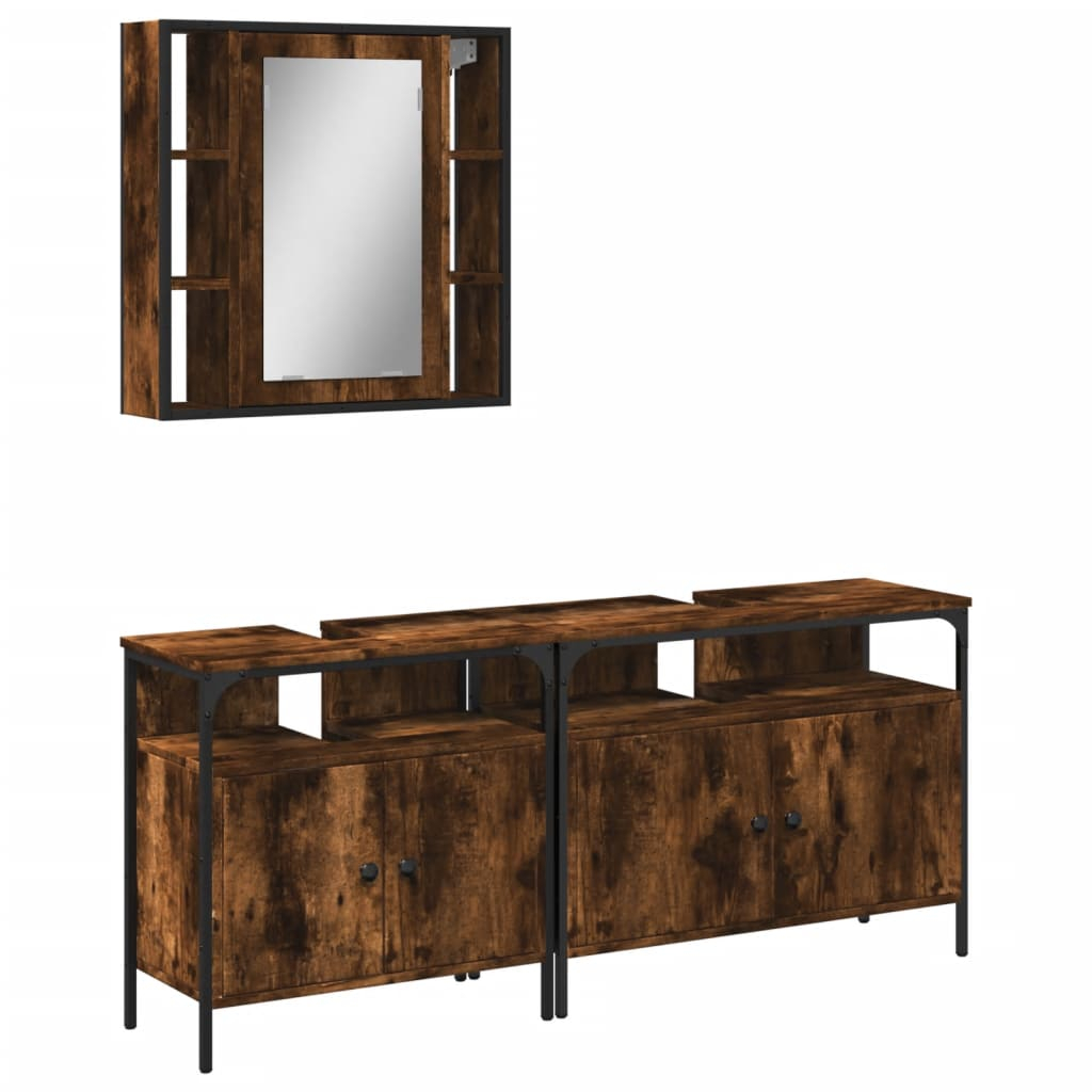 vidaXL set de muebles baño 3 pzas madera contrachapada roble ahumado