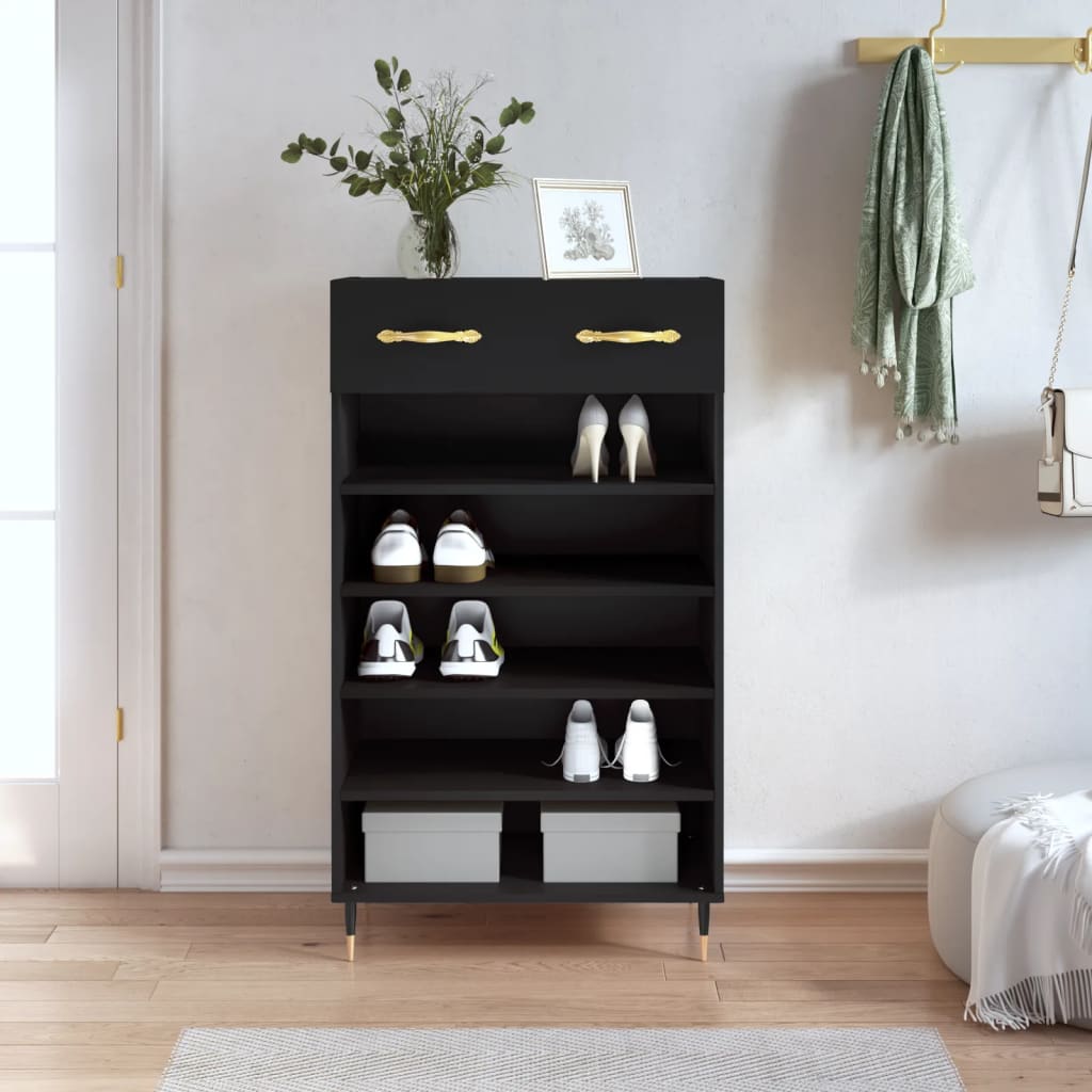 Zapatero madera de ingeniería negro 60x35x105 cm esxt6183