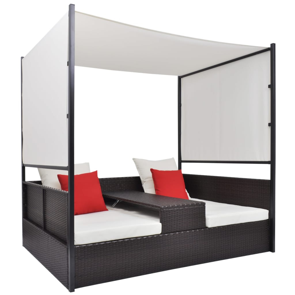 vidaXL cama de jardín con toldo ratán sintético marrón 190x130 cm