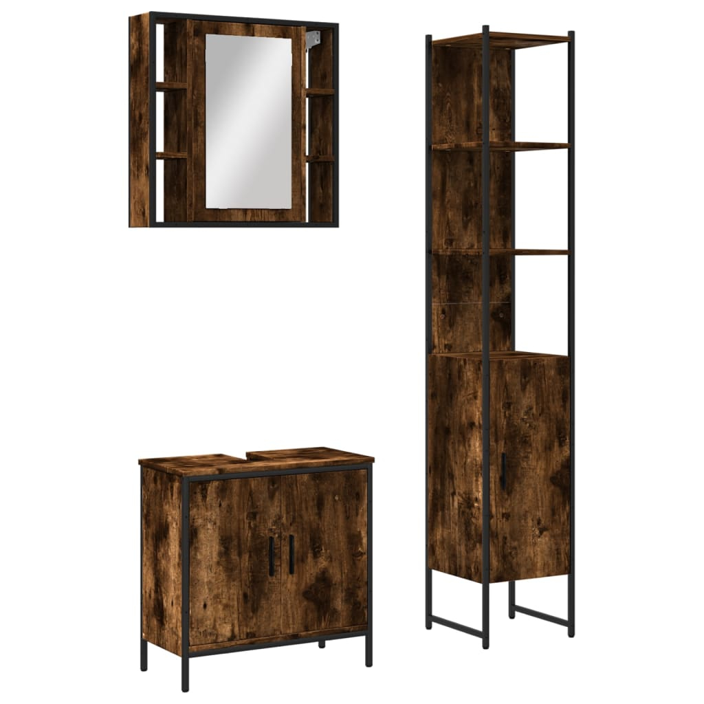 vidaXL set de muebles baño 3 pzas madera contrachapada roble ahumado