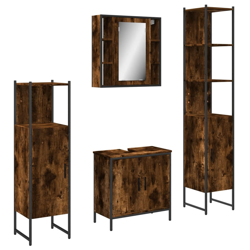 vidaXL set de muebles de baño 4 piezas madera contrachapada roble humo
