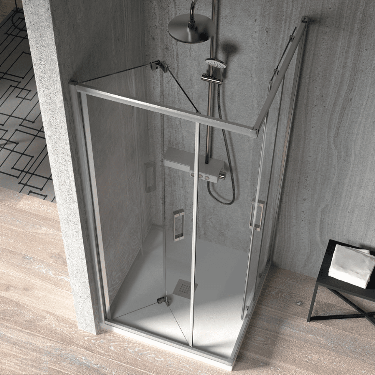 Mampara esquina puerta plegable 70 cm + puerta corredera 100 cm s300