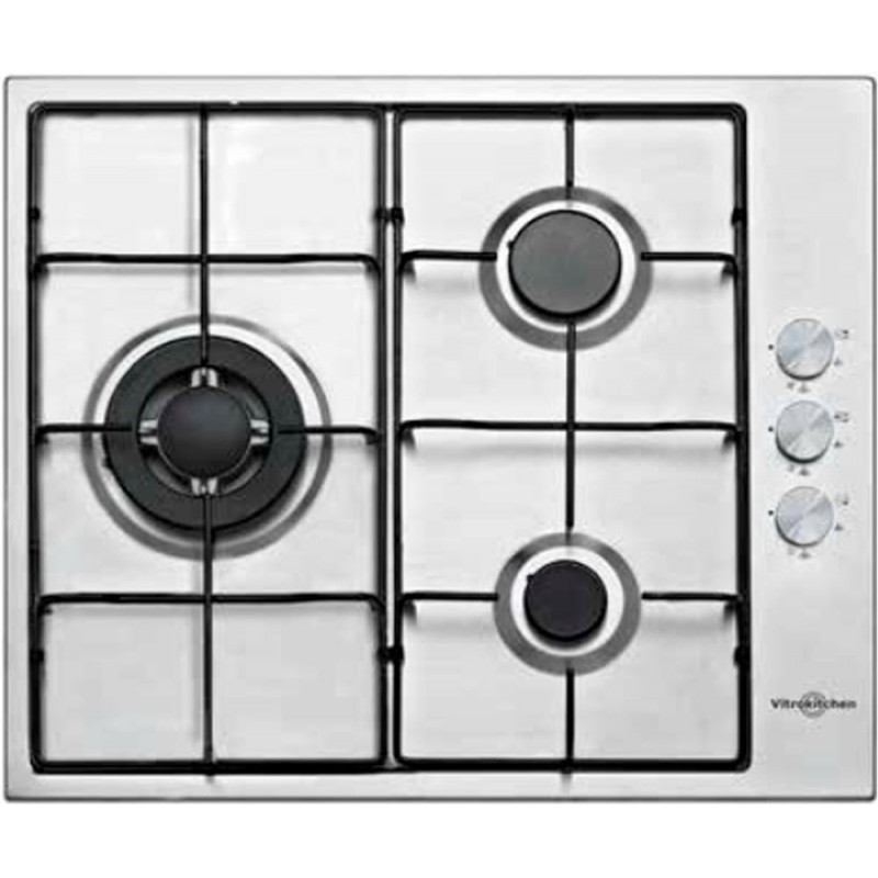 Placa gas vitrokitchen en630lib butano inox 3 fuegos
