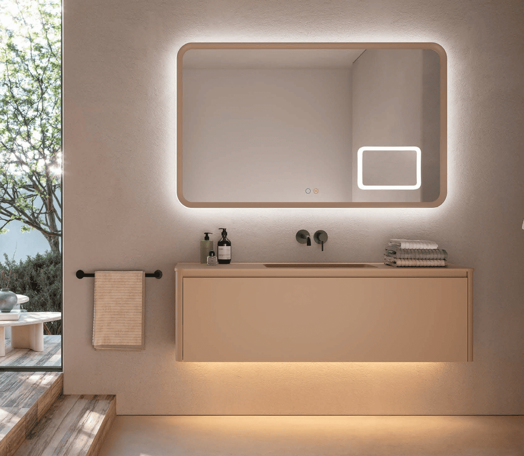 LEDimex-espejo duomo 100x80 azul océano retroiluminado con aumento