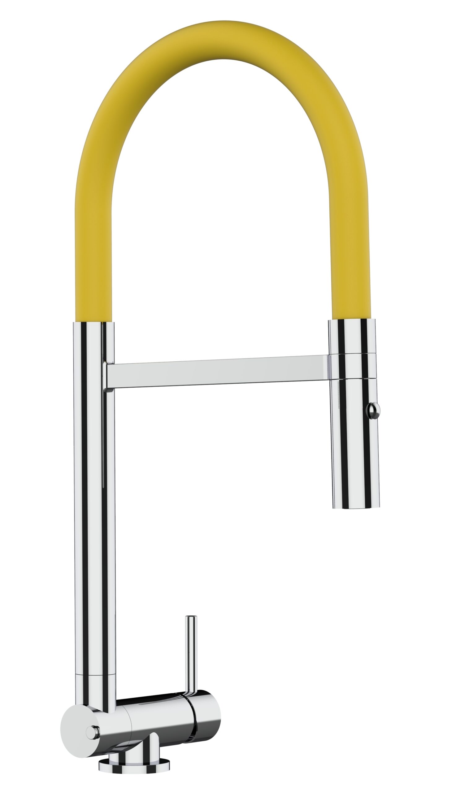 Grifo cocina abatible 4,5cm cromado caño flexible amarillo ducha 2chorros