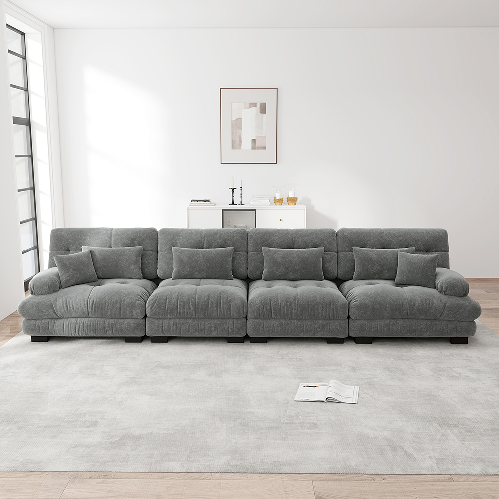 Komhtom，sofá modular, chenilla, gris