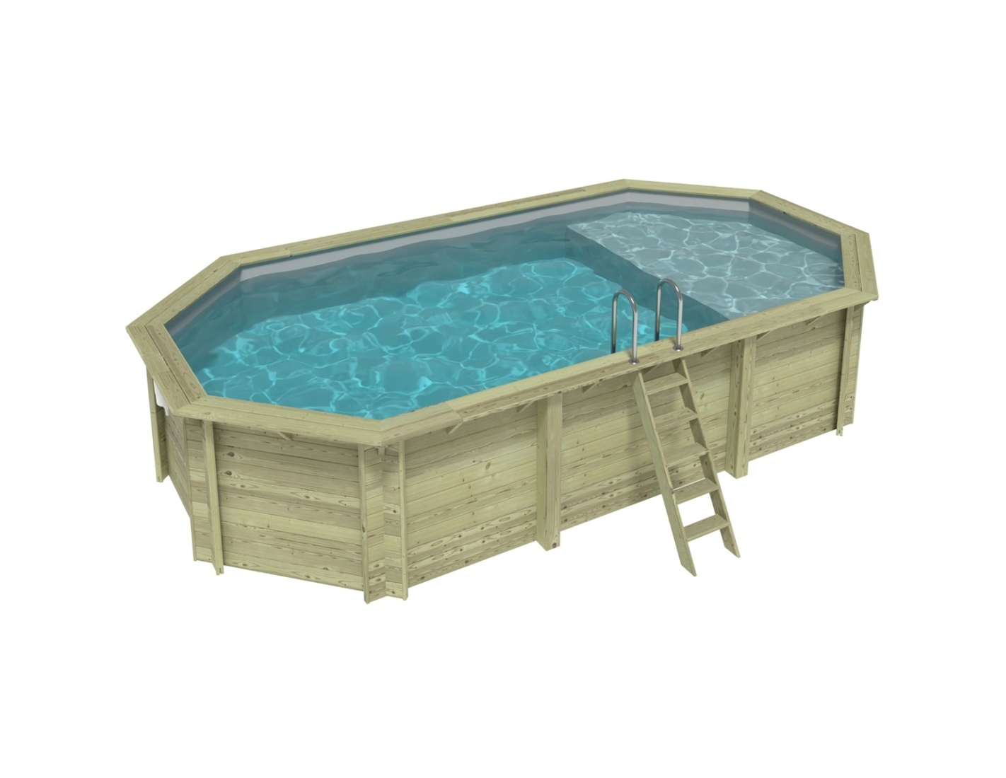 Piscina de madera nemo 7.3x3.97 - h.1.45 m con playa, gris, con vigas l