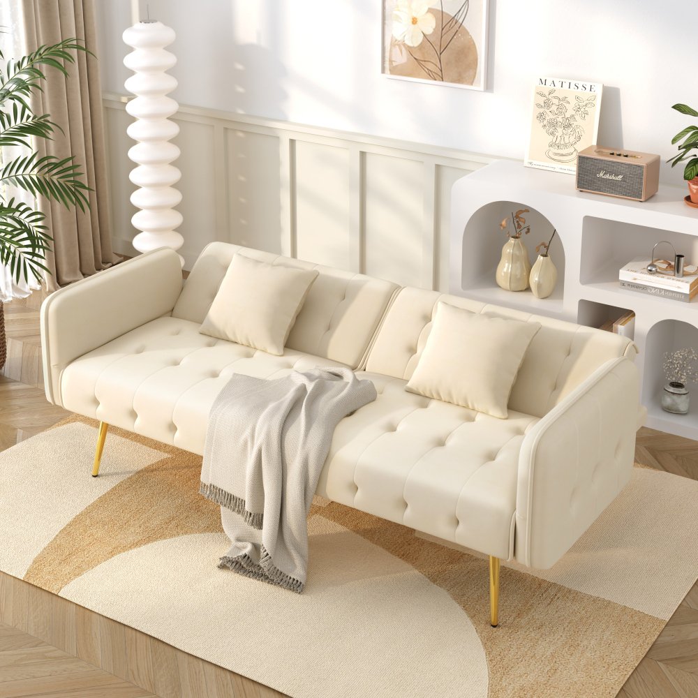 Sofá cama 2 plazas 215x81,5cm con respaldo ajustables terciopelo – beige