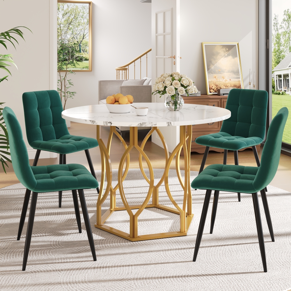Conjunto de mesa y sillas mdf multicolor redondo 4 sillas terciopelo cocina