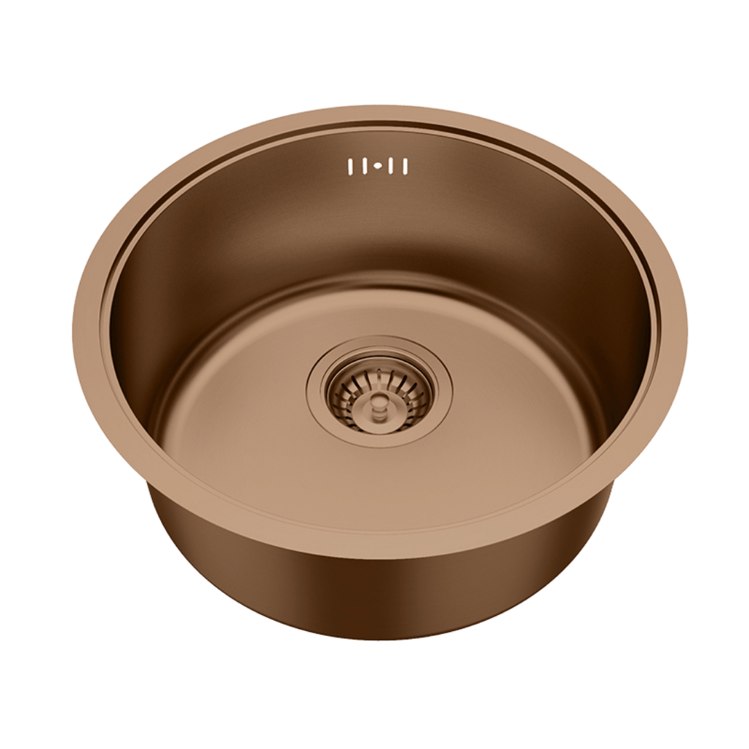 Essenox fregadero 1 cubeta redonda acero inoxidable 42.5cm cobre cepillado