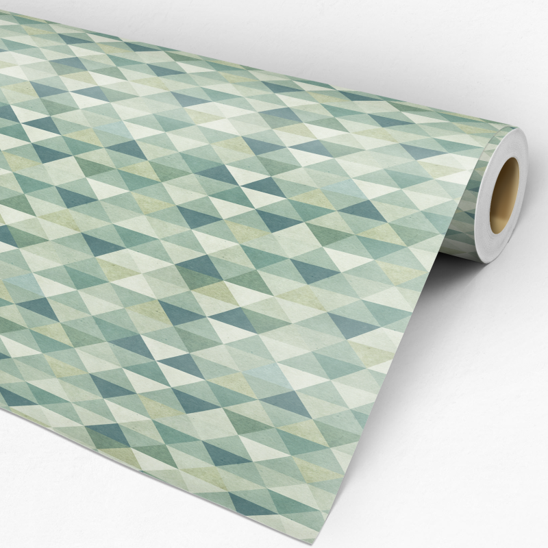 Papel pintado geométrico triángulos verdes 60cm por 250cm