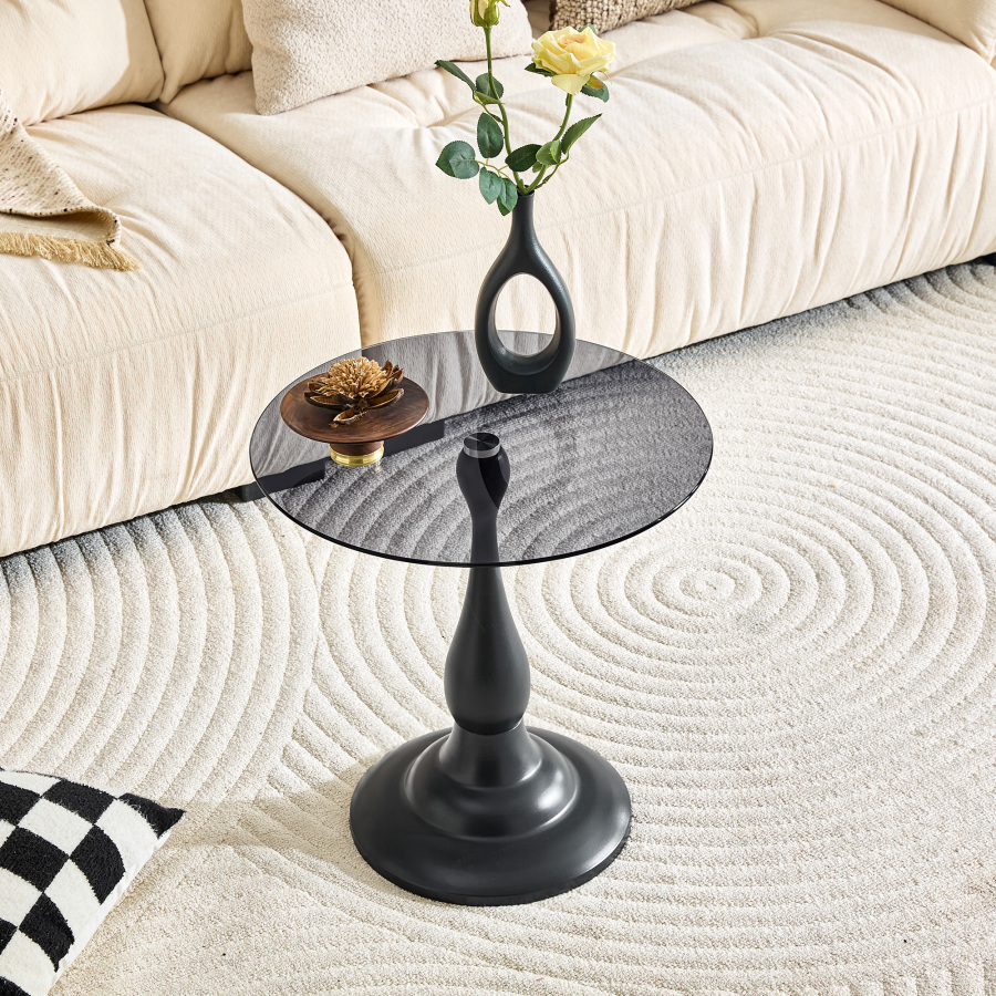 Mesa auxiliar redonda cristal templado negro 51,5x50x50cm