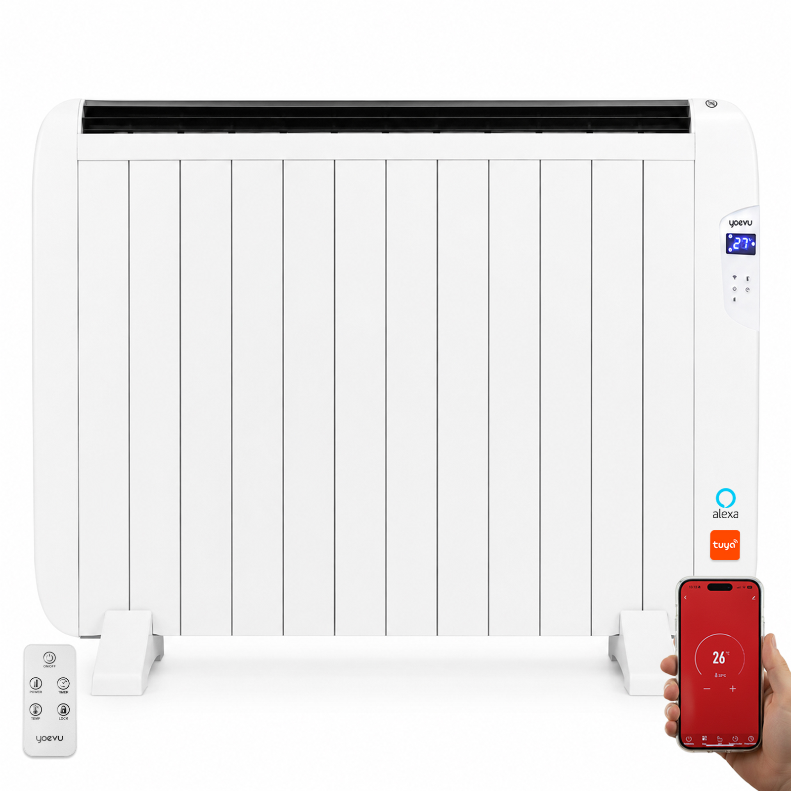Emisor térmico aluminio 2000 W WiFi LED blanco | YOEVU