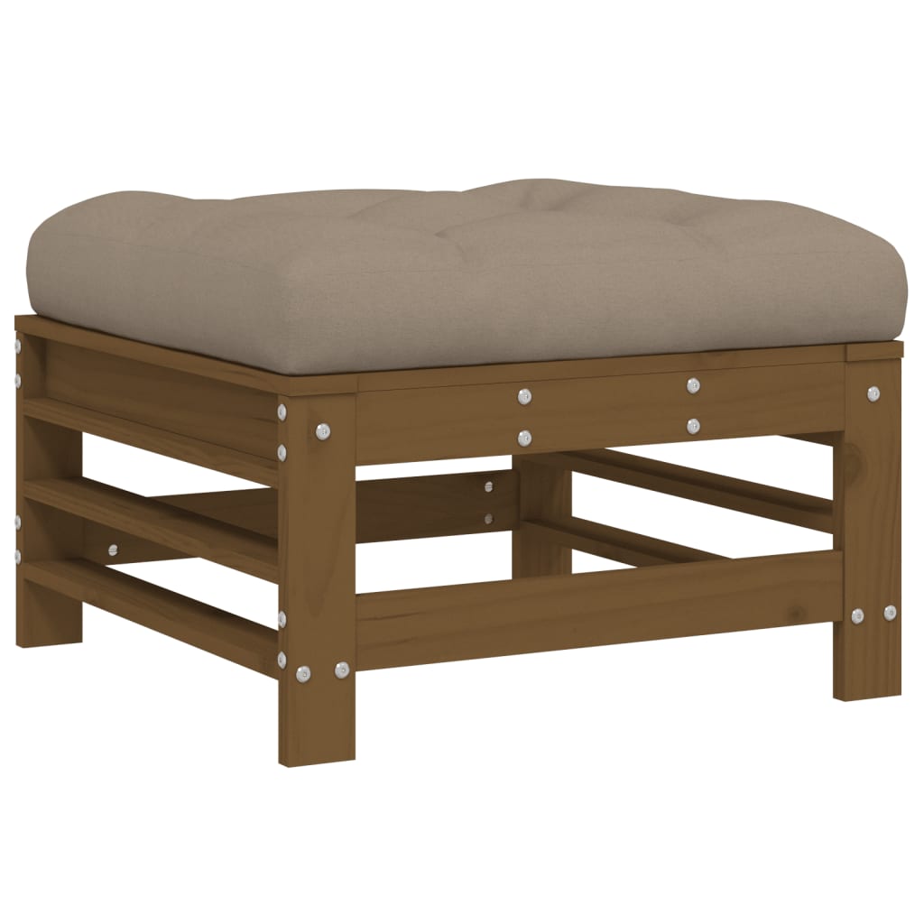 vidaXL taburete de jardín con cojín madera maciza de pino marrón miel