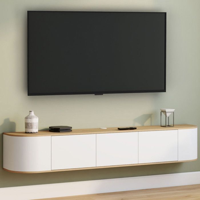Mueble tv suspendido moderno - madera/blanco - 180 cm