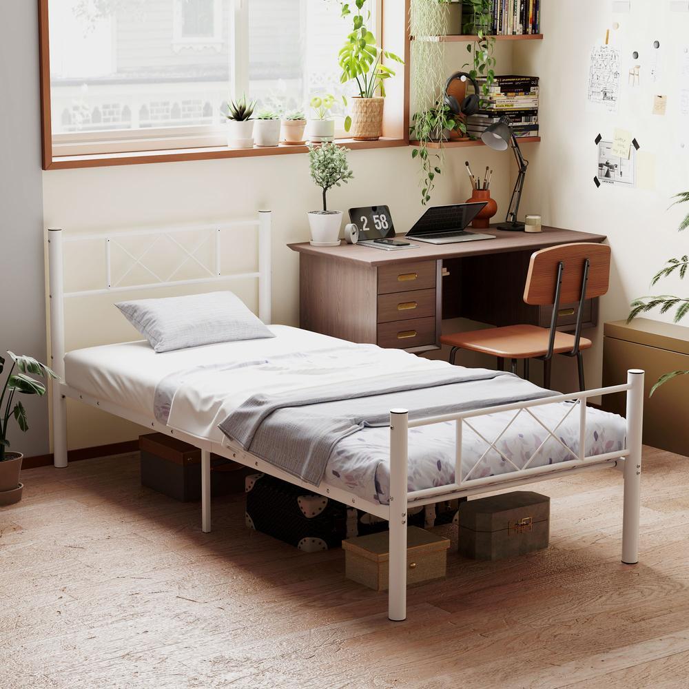 Sommier cadre lit simple 90x200cm acier con almacenaje blanco