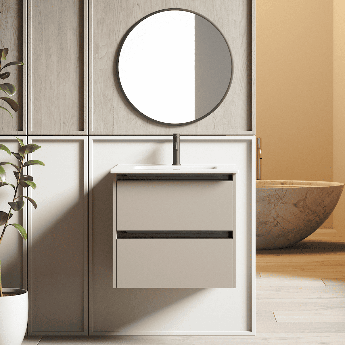 Mueble de baño suspendido |lavabo |2 cajones | 80 cm moka tir. Negro
