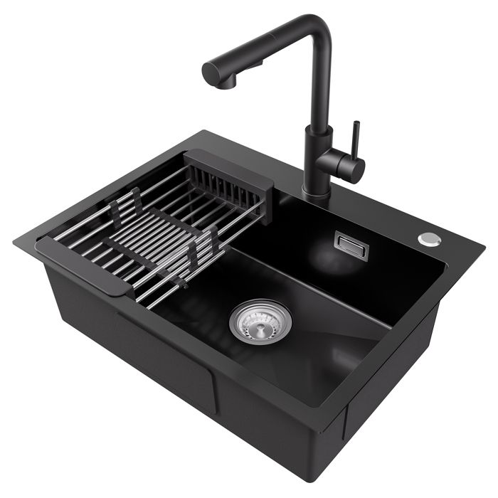 Fregadero de cocina gris oscuro de inox - con canasta escurridora y grifo d