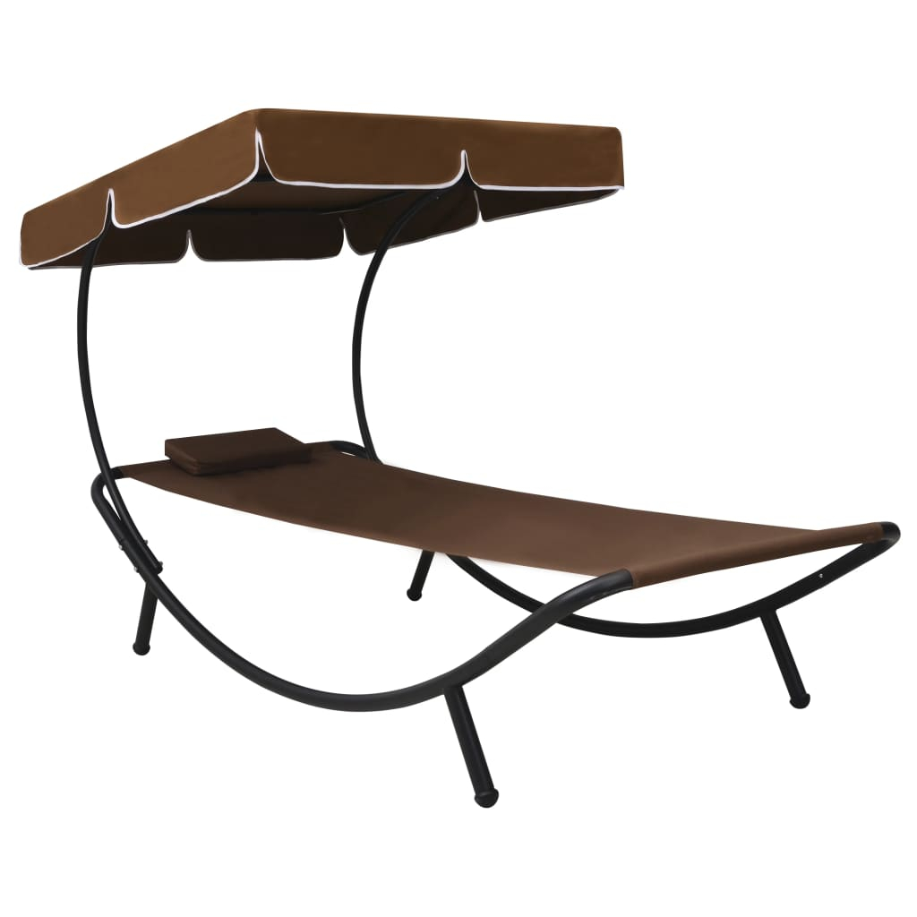 vidaXL tumbona de exterior con dosel y almohada marrón