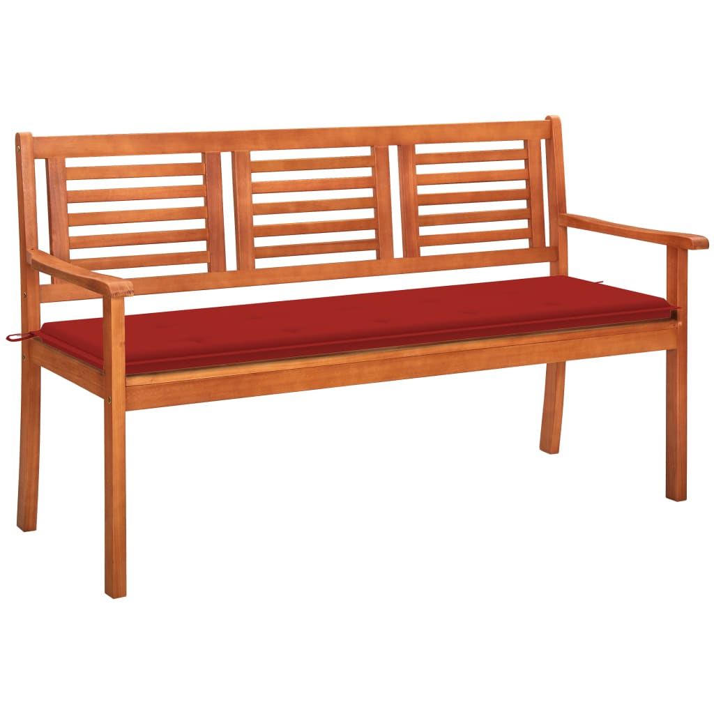 Banco de jardín 3 plazas madera maciza eucalipto y cojín 150 cm joy142577
