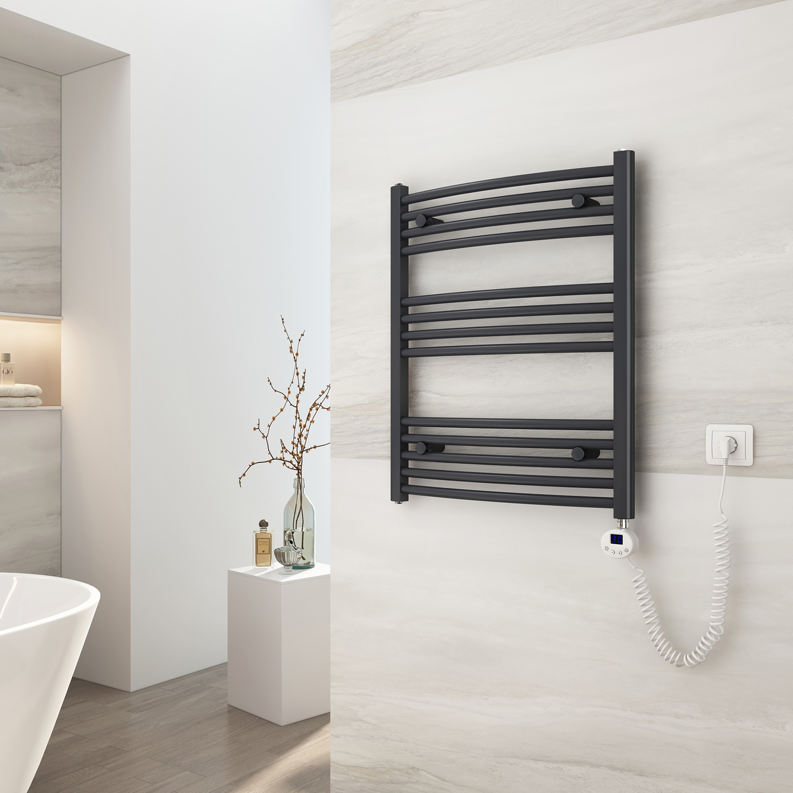 Emke radiador toallero 75x60 cm antracita 300 w con termostato eléctrico