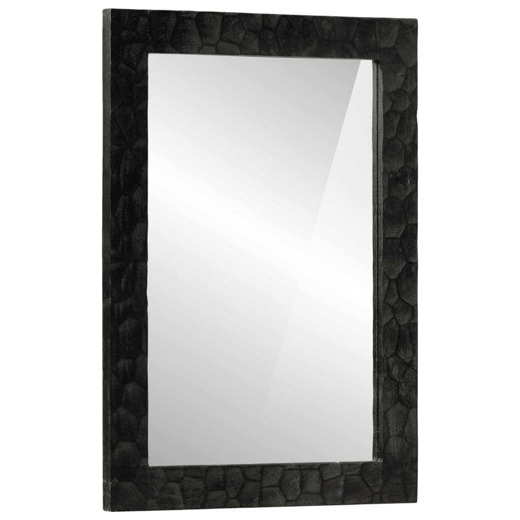 vidaXL espejo de baño madera maciza mango y vidrio negro 50x70x2,5 cm