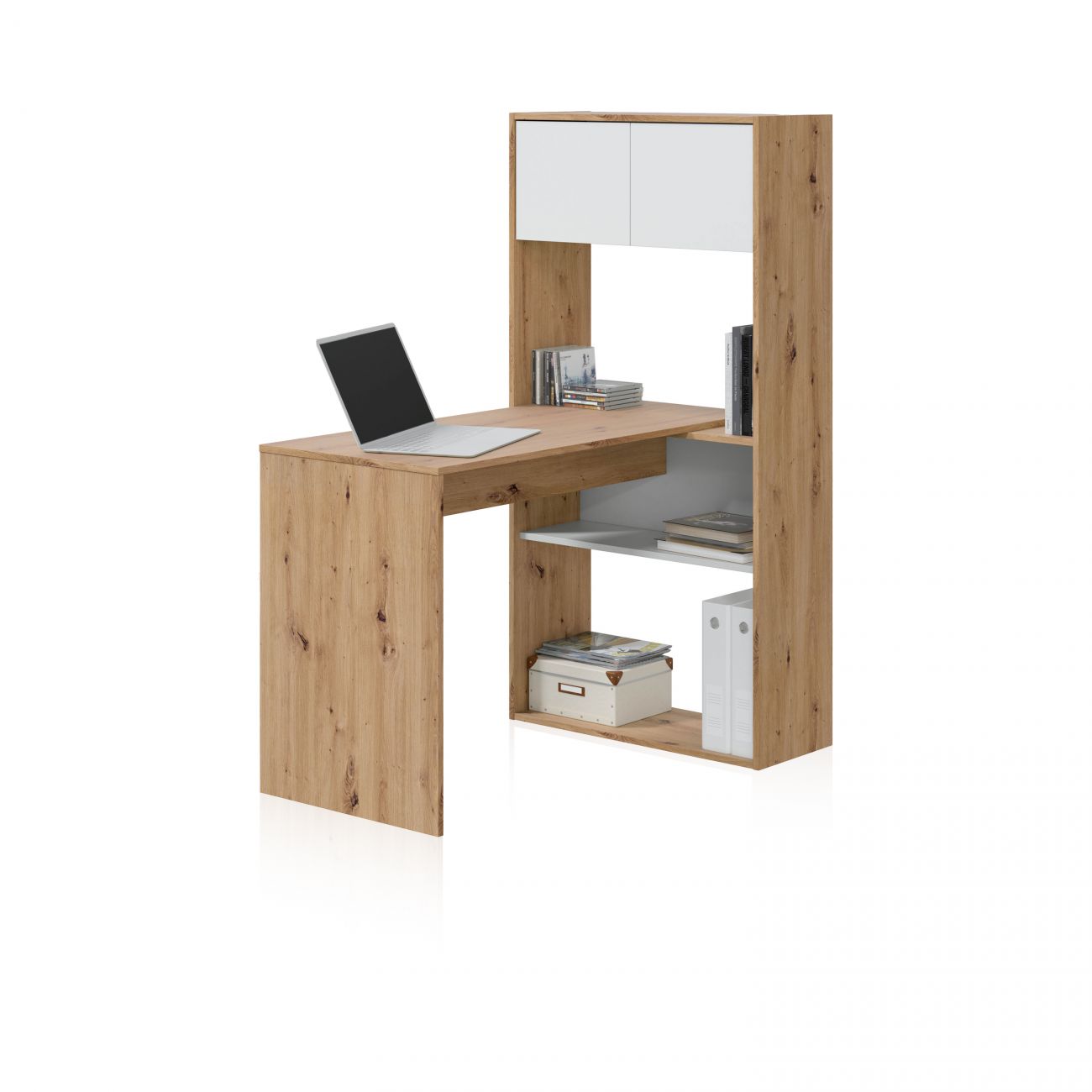 Mesa de escritorio con estantería dess blanco mate - roble nodi