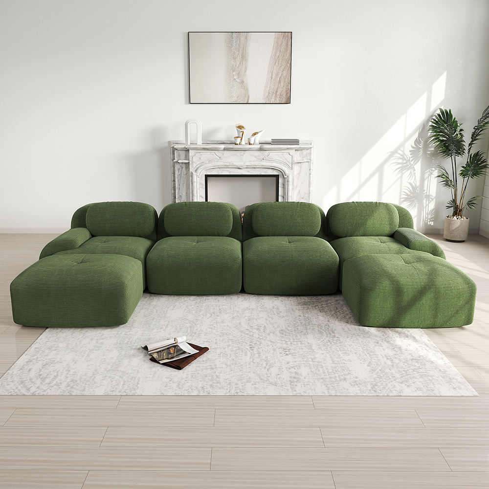 Komhtom, sofá en forma de u, pana, verde