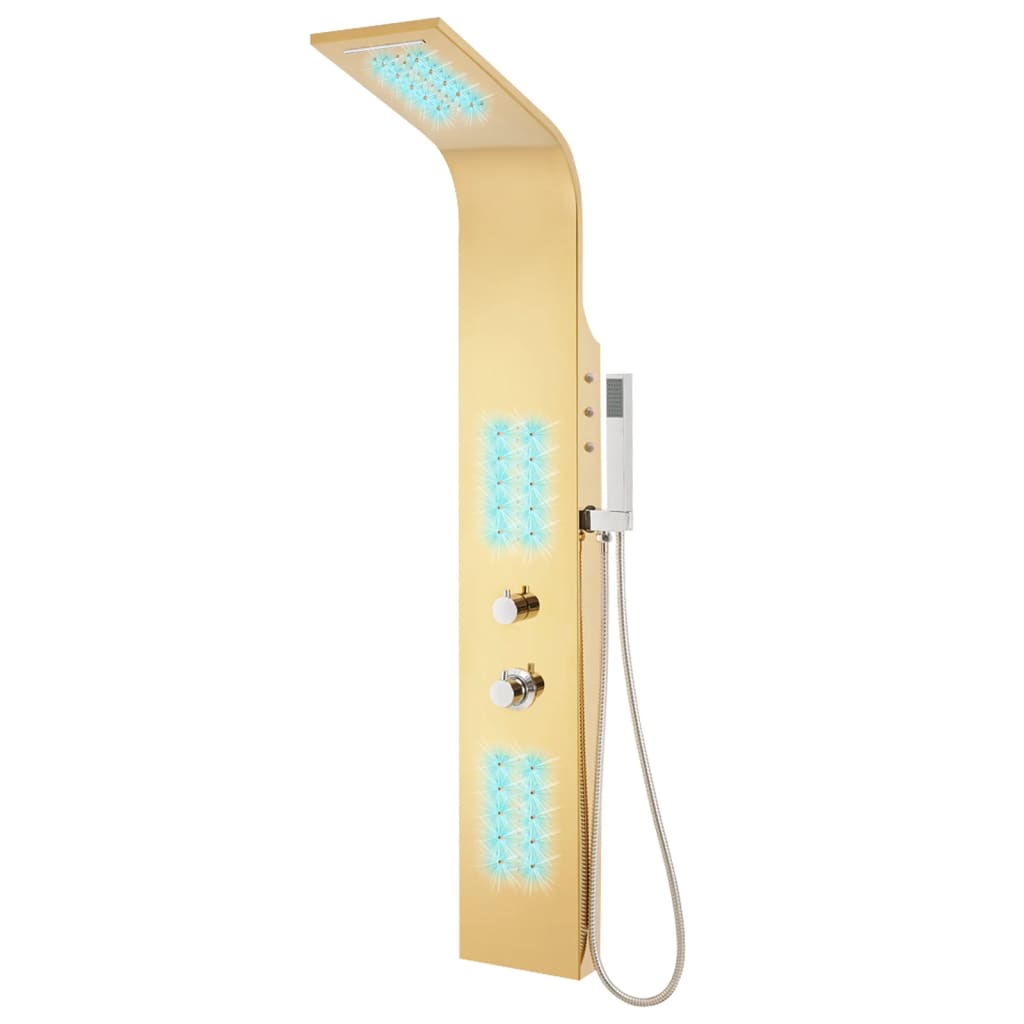 vidaXL sistema de panel de ducha acero inoxidable 201 dorado curvo