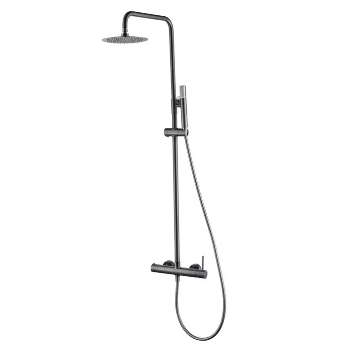 Columna de ducha extensible, monomando, rociador extraplano gun metal