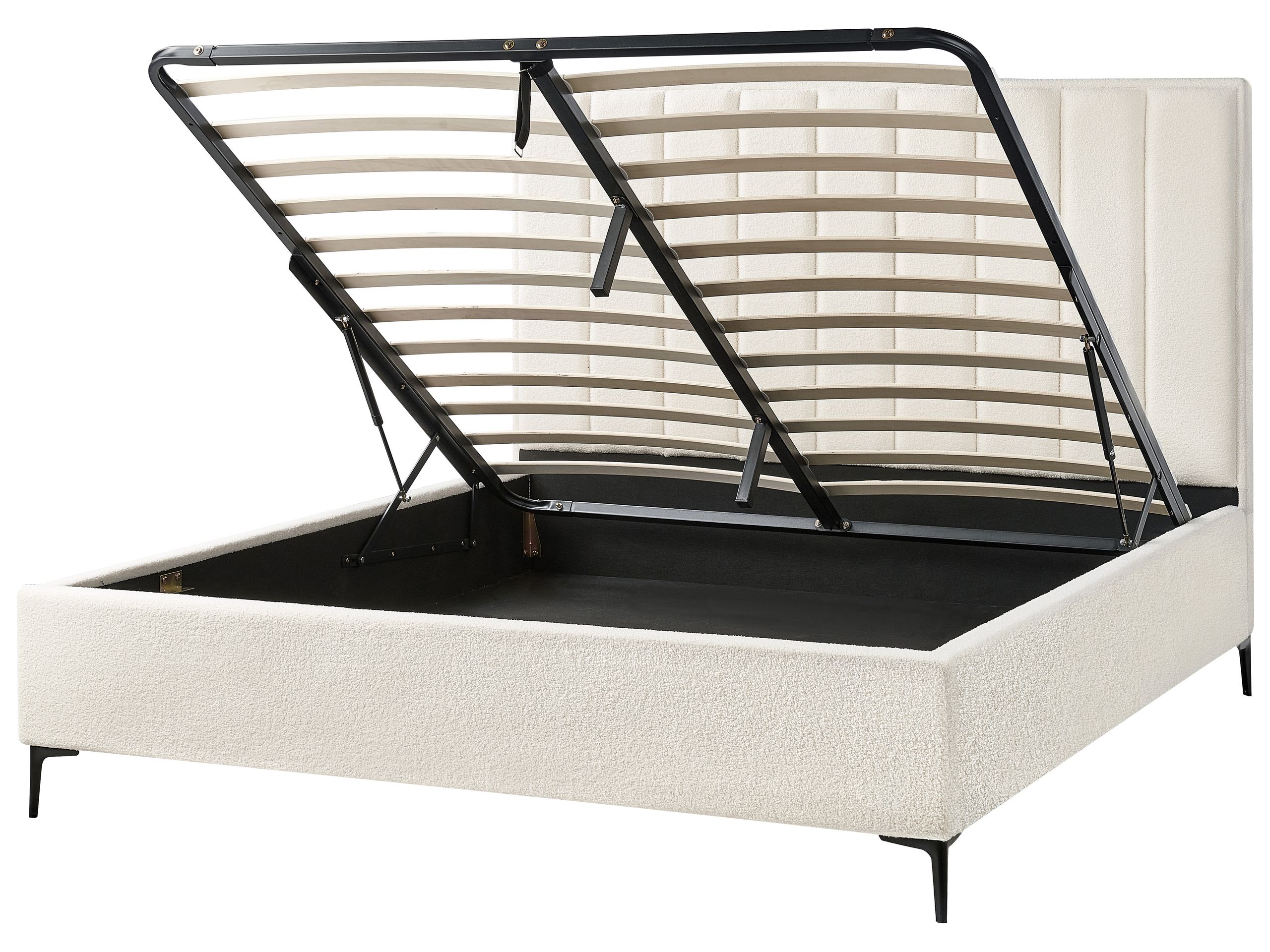 Cama con almacenaje sezanne bouclé blanco crema 180 x 200 cm