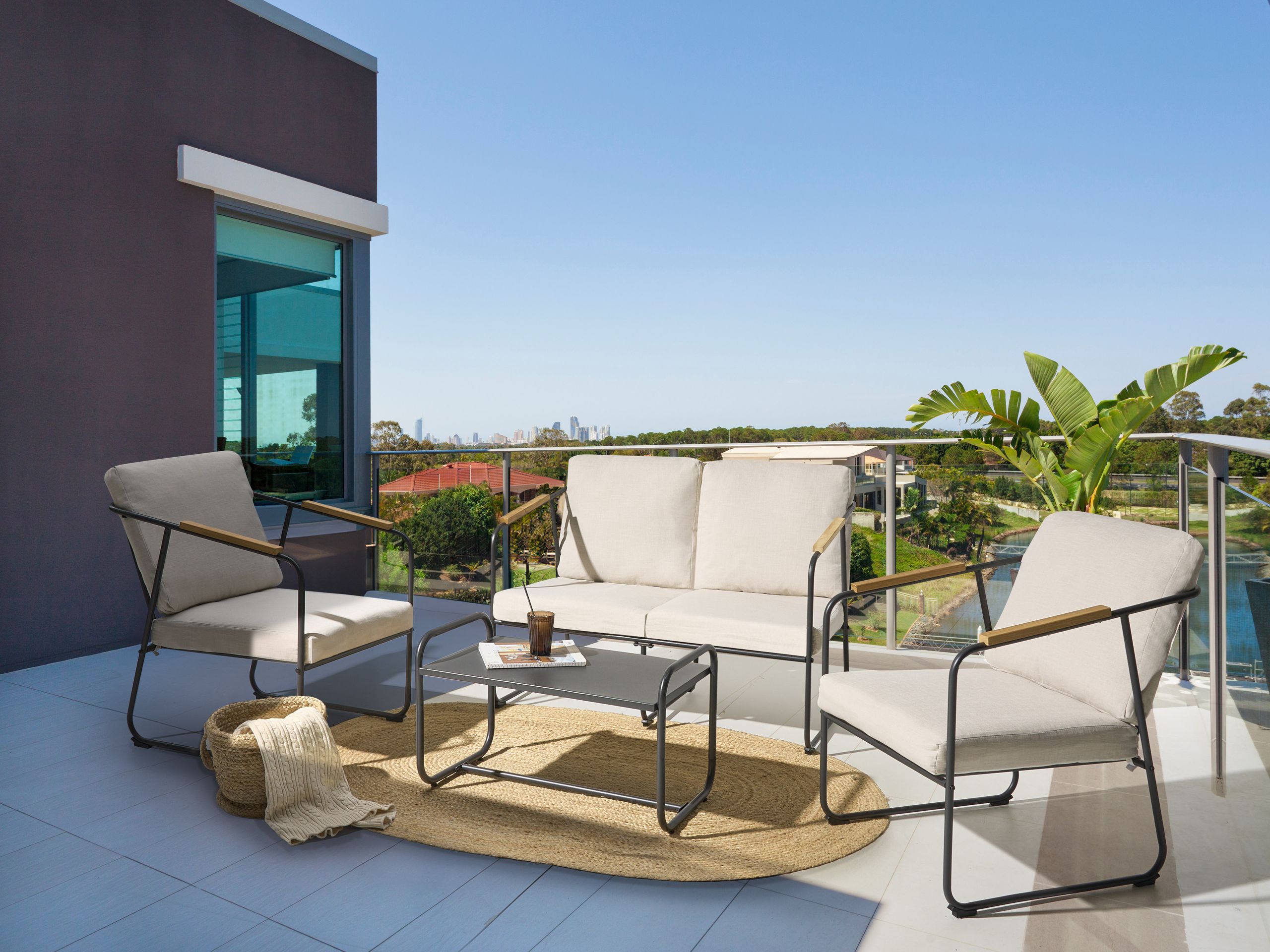 Conjunto de jardín con mesa 4 plazas vezzana metal beige claro