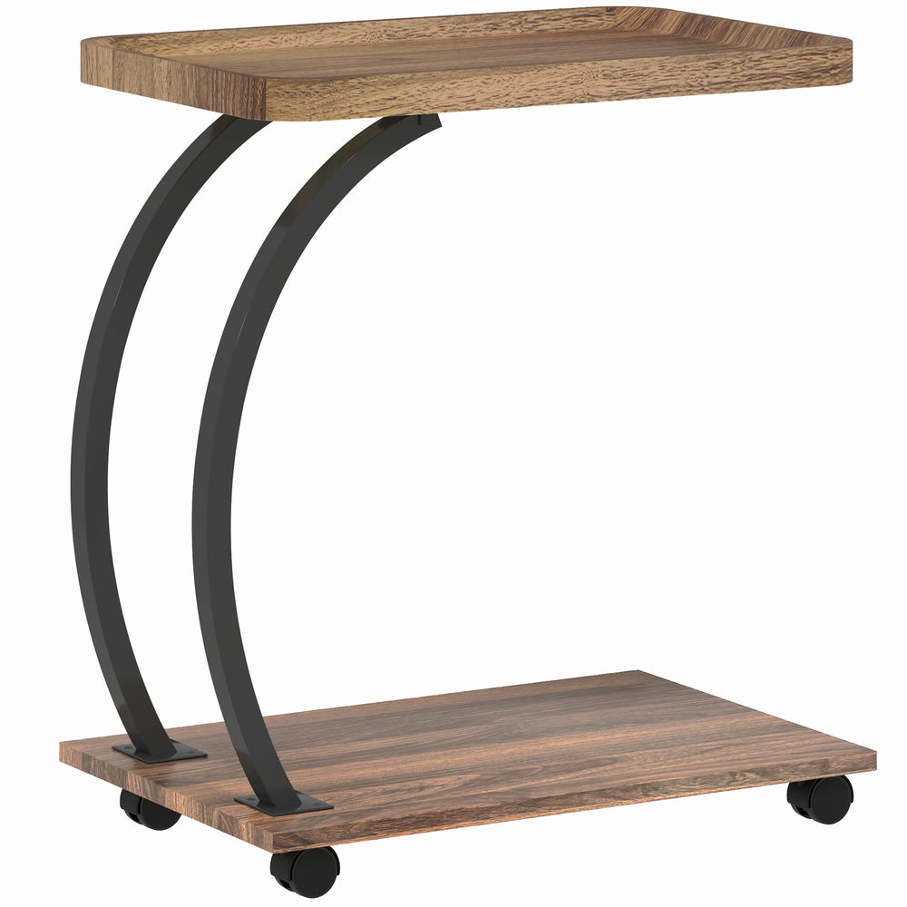 Mesa auxiliar 52x34x60 cm mdf, acero color marrón Homcom